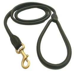 Carmel Leather Leash Round Brass Black