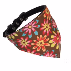 Bandana w Black Collar - Brown/Flowers