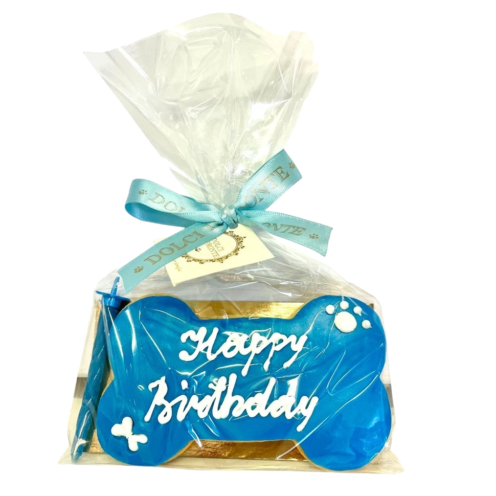 Dolci Impronte Birthday Bone Blå – Handdekorerat Kex för Hund