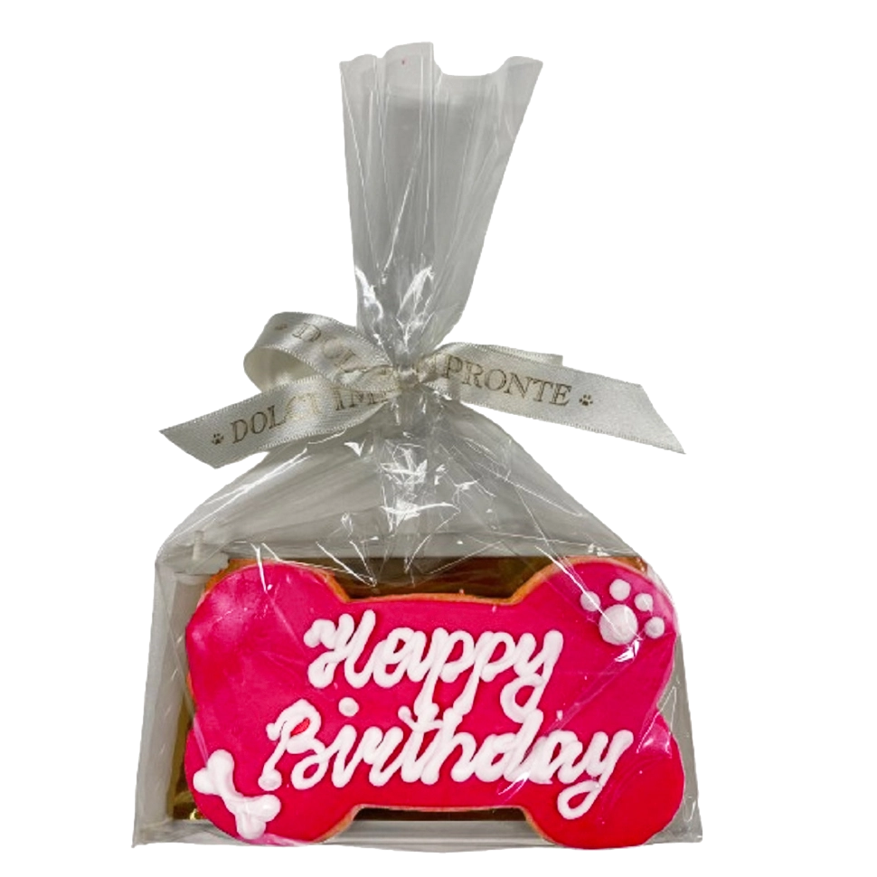 Dolci Impronte Birthday Bone Rosa – Handdekorerat Kex för Hund