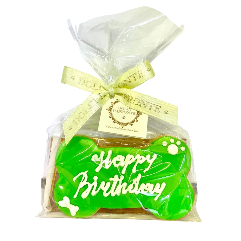 Dolci Impronte Birthday Bone Grön – Handdekorerat Kex för Hund
