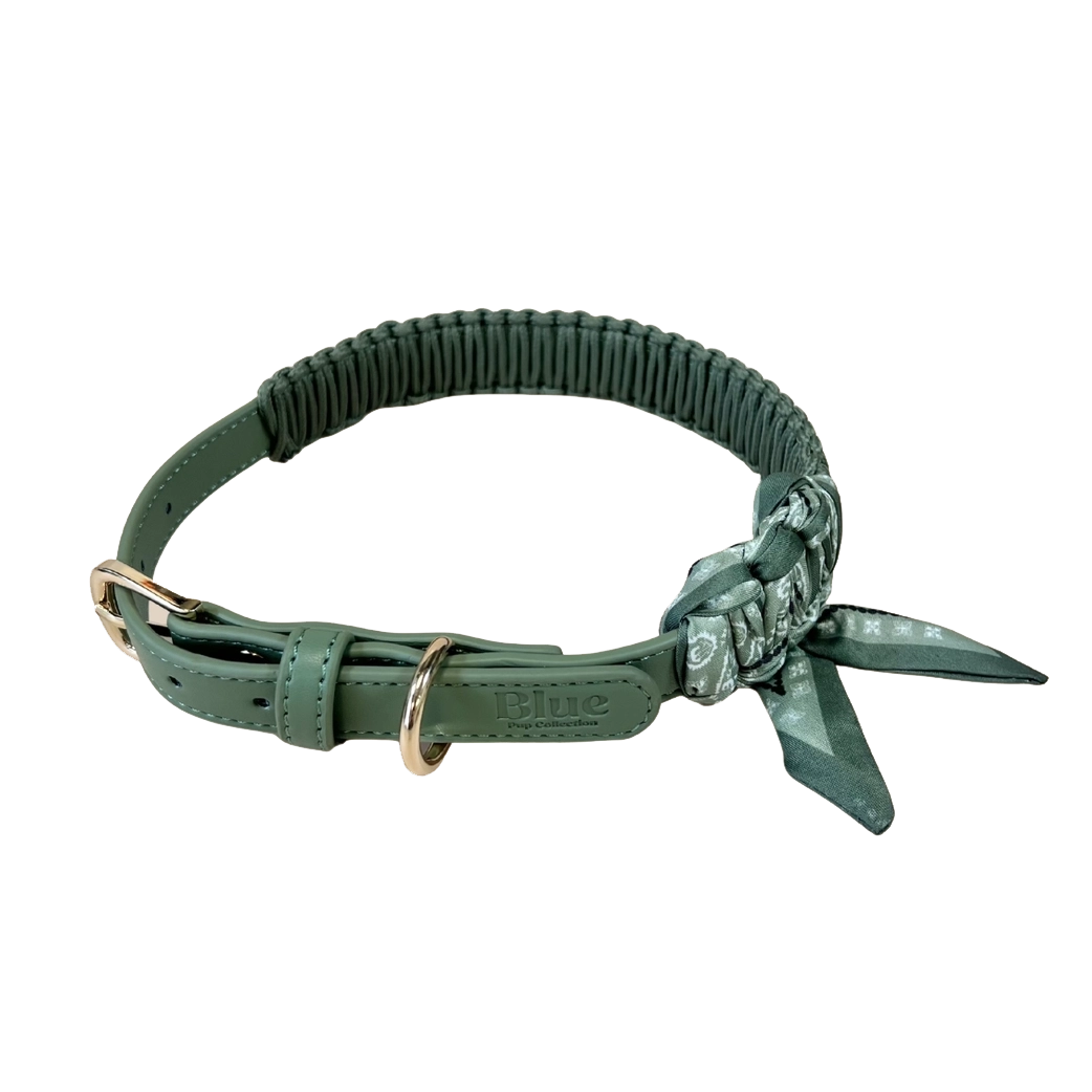 Hundhalsband med flätad bandana i veganskt läder, Grön
