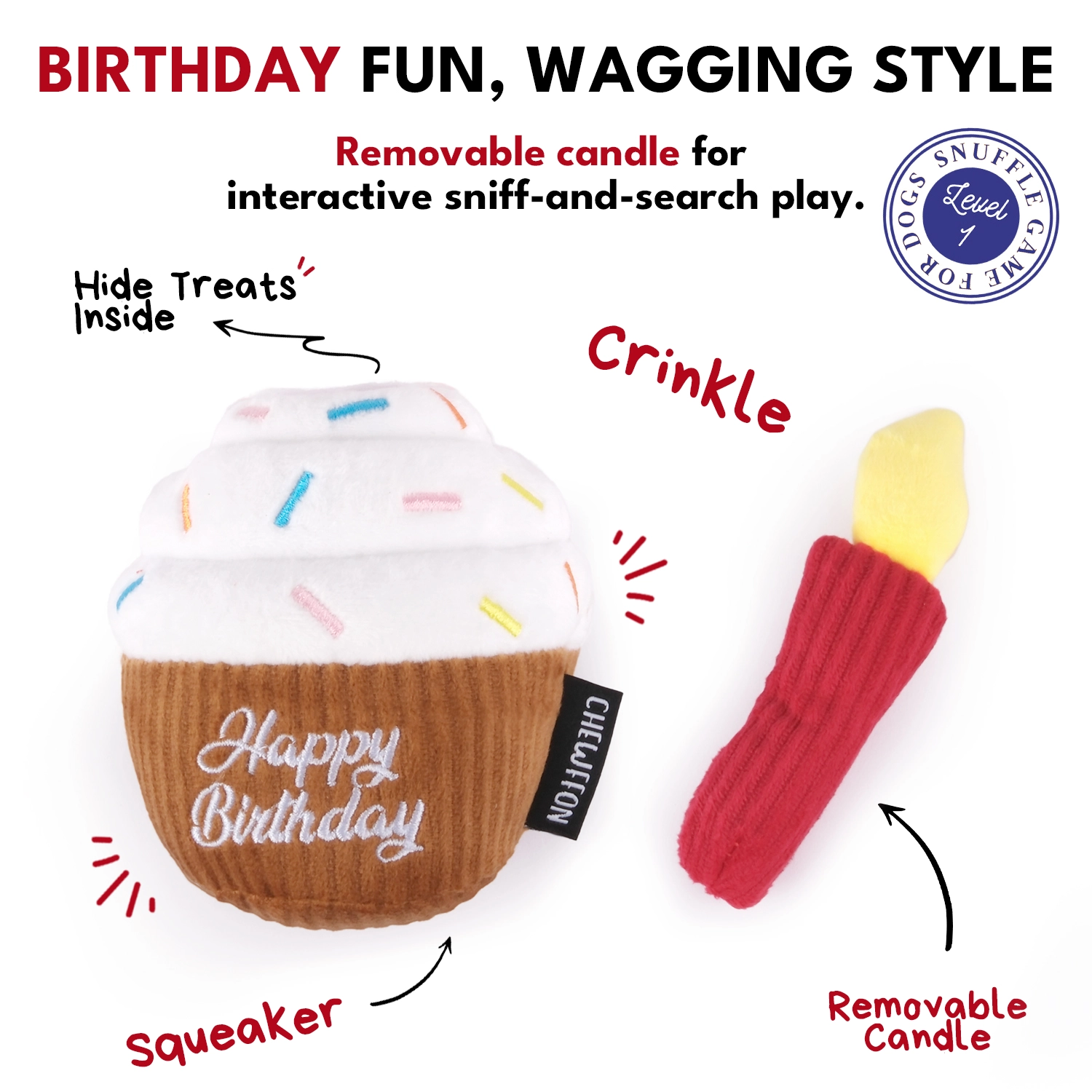 Cupcake Aktiveringsleksak för hund – Pip, Prassel & Godisgömma