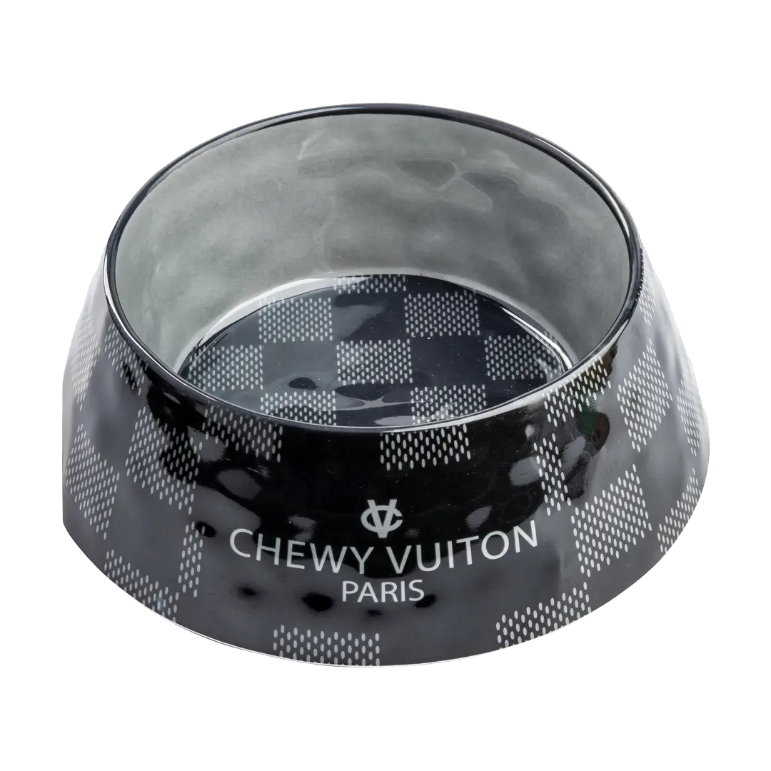 Chewy Vuiton Black Checker Hundskål – Halkfri matskål i melamin