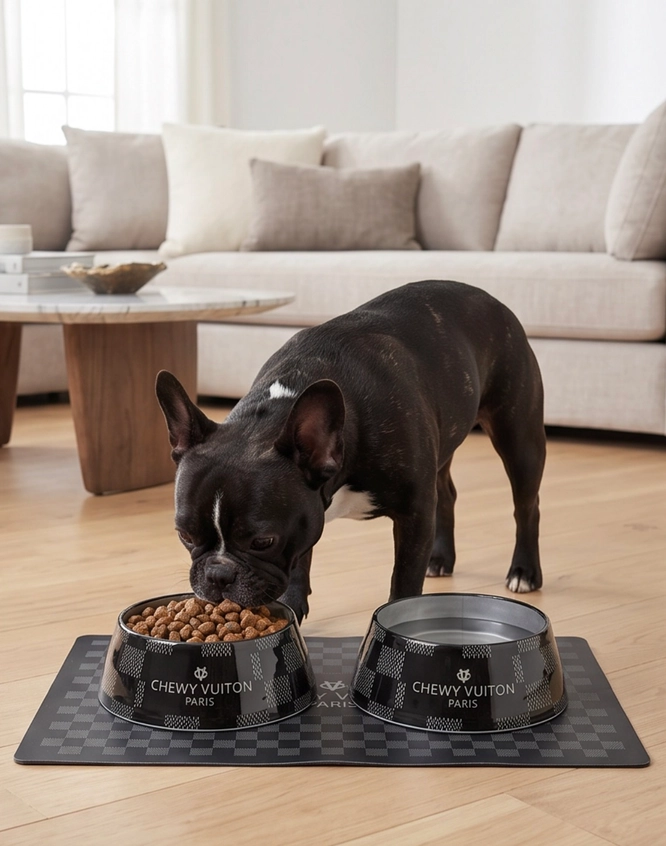Chewy Vuiton Black Checker Bordstablett – Underlägg för hundskål