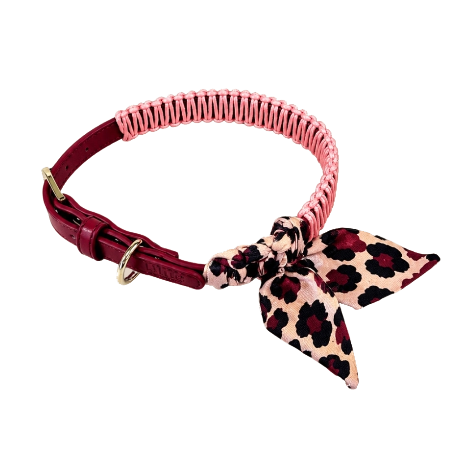 Hundhalsband med flätad bandana i veganskt läder, Cherry