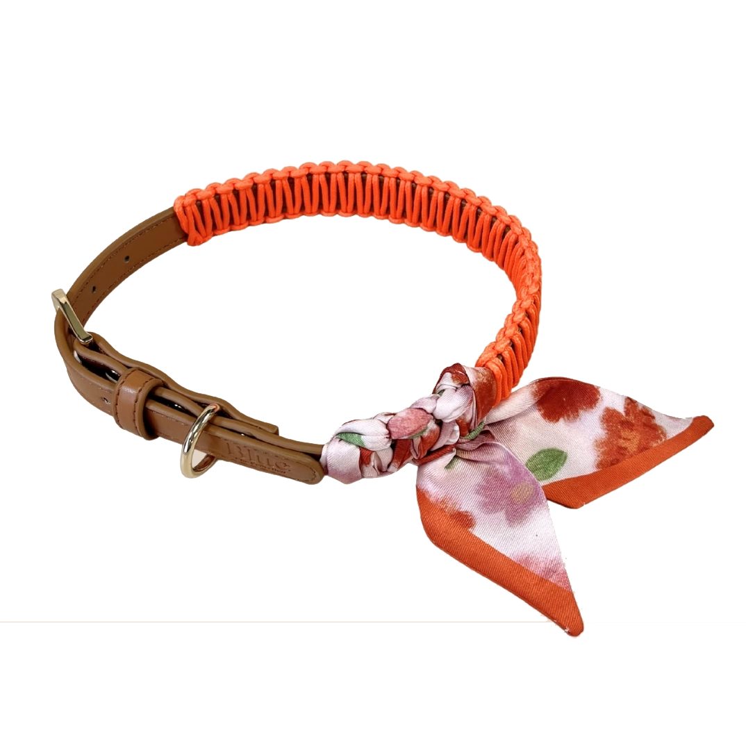 Hundhalsband med flätad bandana i veganskt läder, Orange