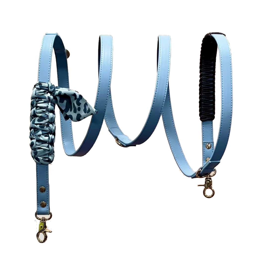 Multipositionskoppel Blue, veganskt läder med flätad bandana
