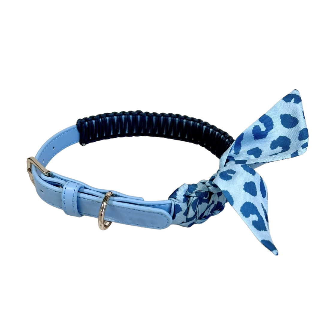 Hundhalsband med flätad bandana i veganskt läder, Blue