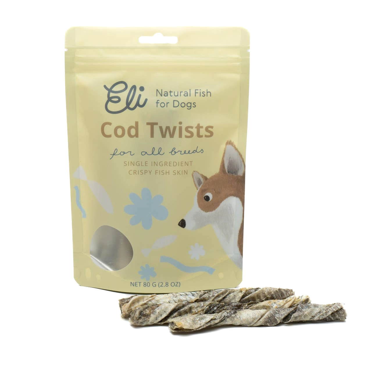 Dried Cod Skin Twists For Dogs 80g