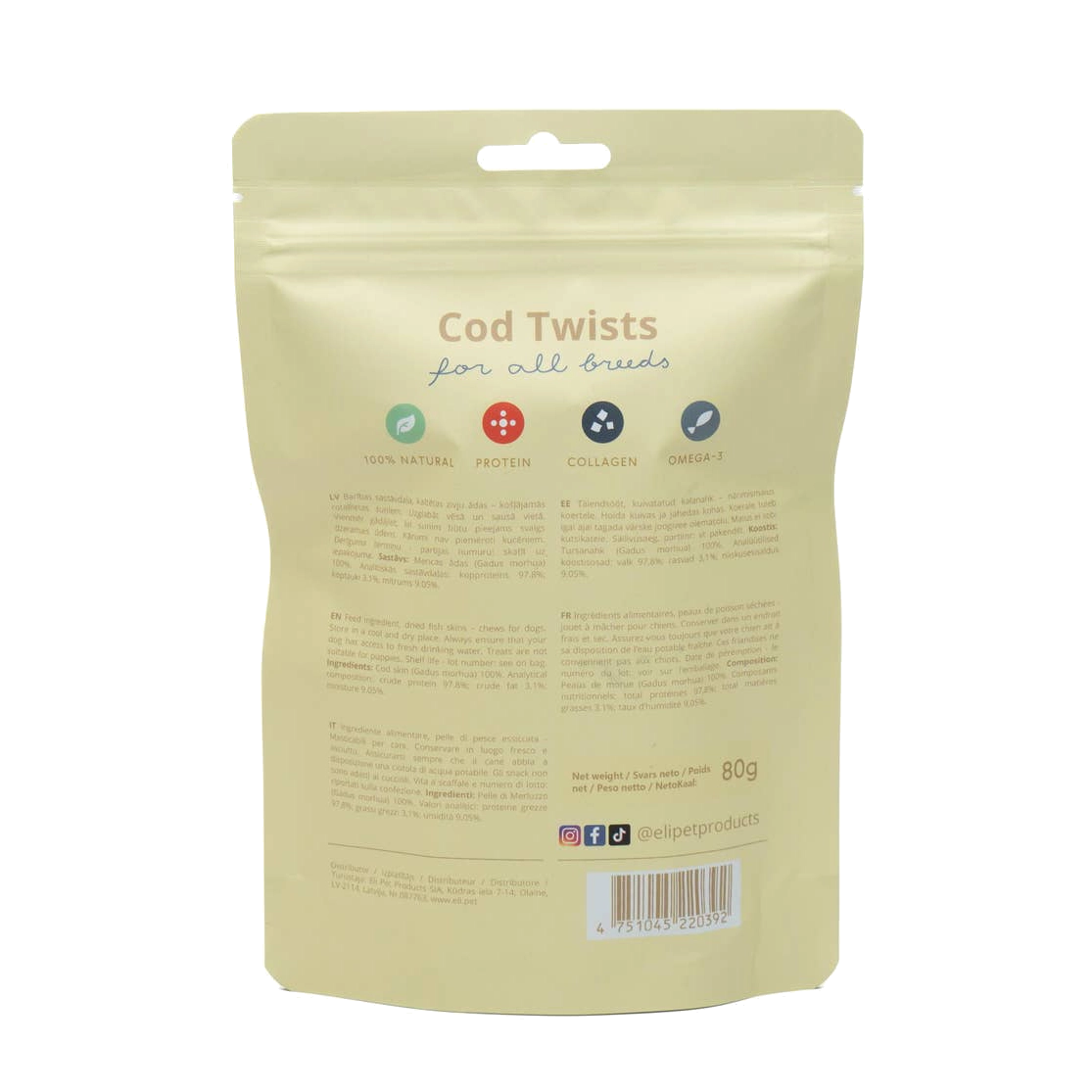 Dried Cod Skin Twists For Dogs 80g
