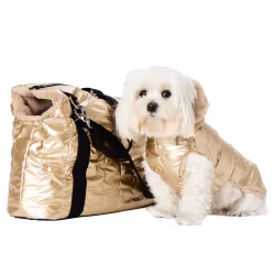Quilted Dog Carrier with Faux Fur, Gold