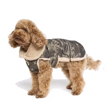 Quilted Dog Coat with Faux Fur Collar