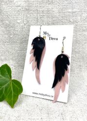 Dubbel "Änglavingar", stor + mellan. Ljusrosa och Svart