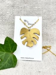 Halsband med guldig "Monstera" av läder