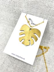 Halsband med guldig "Monstera" av läder