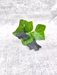 Svart-glittrig "Ginkgo" - läderörhängen