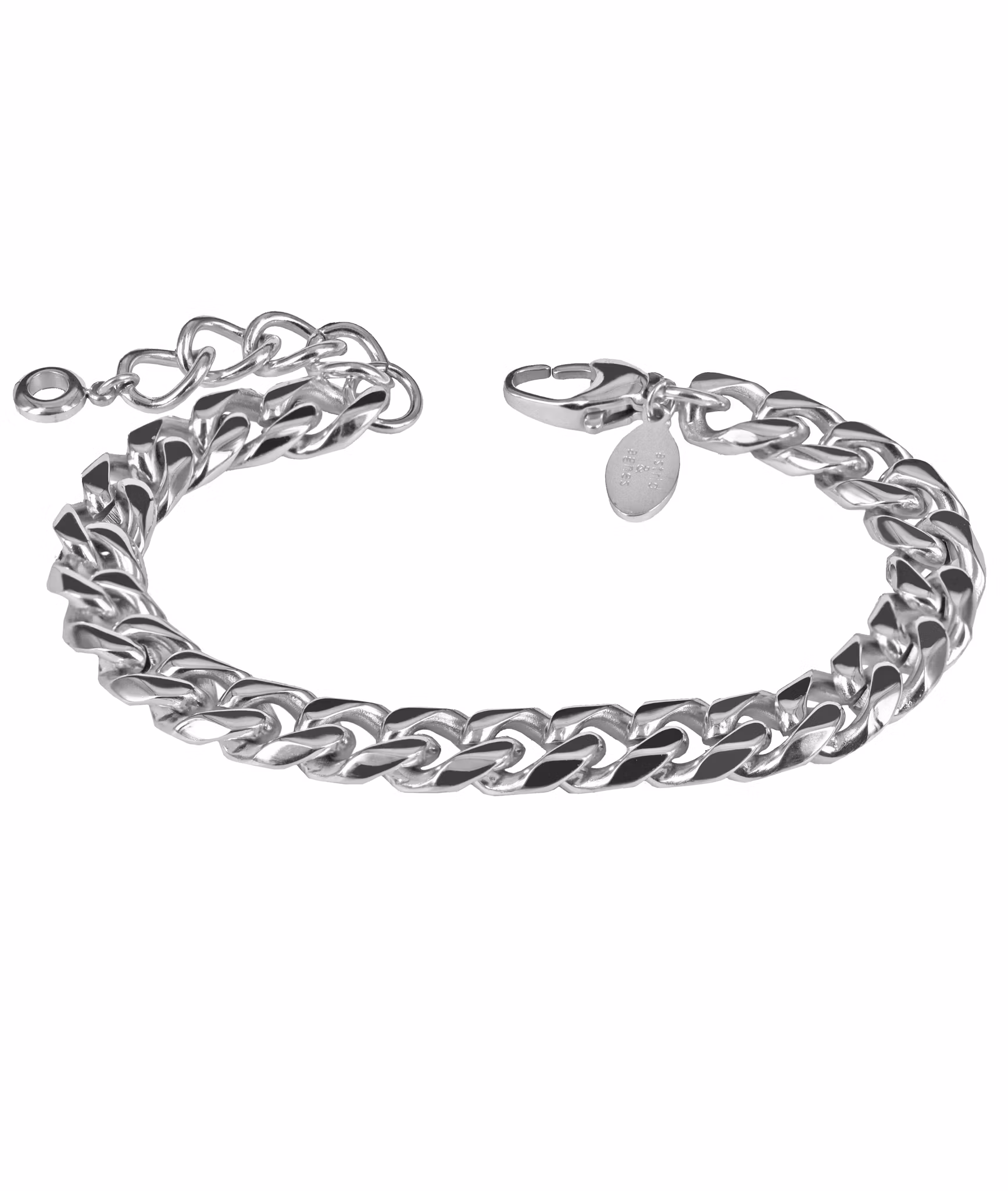 Tufft armband i stål . Blankpolerad pansarlänk 9 mm bred från Astrid & Agnes hos EriCsson Ur och Guld