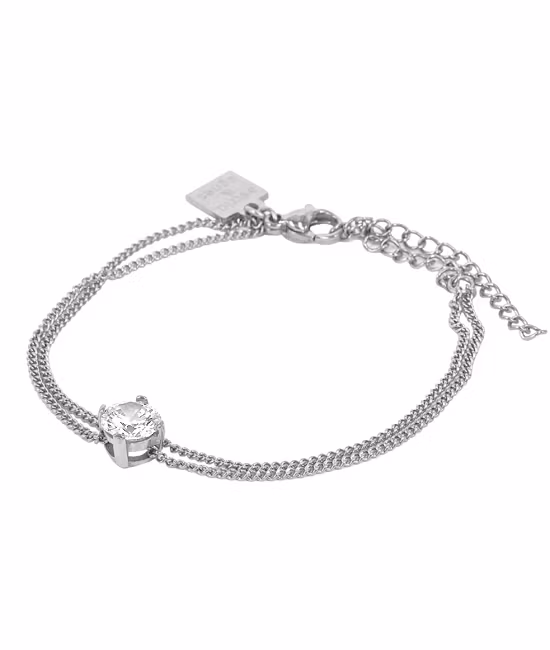 Nätt litet armband i stål med en klar cubic zirkon och dubbla rader med pansarkedjor hos EriCsson Ur och Guld