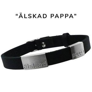 C Stockholm svart läderarmband Älskad Pappa smalt