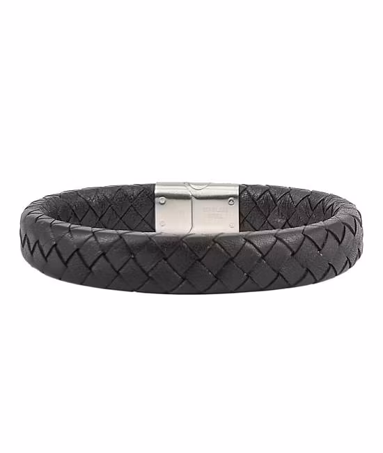 Emilio svart läderarmband med stål lås från Arock