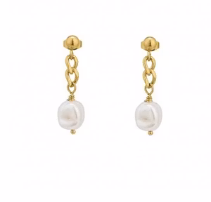 Bud to Rose Devious pearl chain earring gold