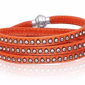 SIf Jakobs Orange läderarmband med cubic zirkon 3-radig