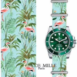 Jacob Mille Natoband mönster   Flamingo Grön