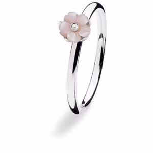 Spinning Silverring med ros emalj blomma
