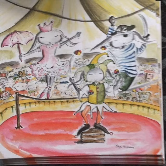 Gratulationskort illustrerat av maja Gullstrand motiv cirkus