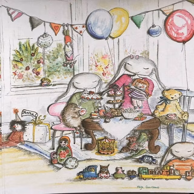 gratulationskort kalas illustrerat av maja Gullstrand