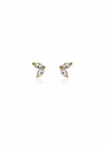 Ioaku  2 wings crystal studs  earrings gold