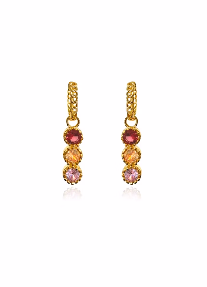Ioaku chain multi crystal hoops rose red mix