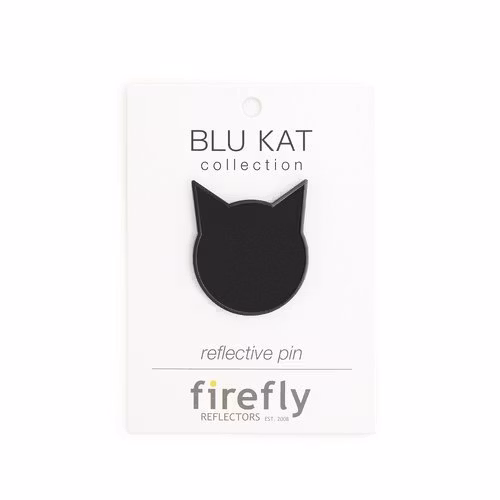 Firefly reflector pin blu katt  reflex i form av ett svart katthuvud pins