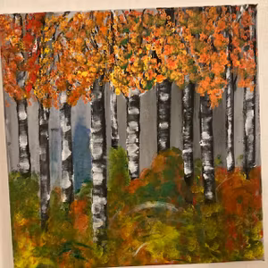 Höstbjörkar akrylmålning av Lisbeth Ericsson