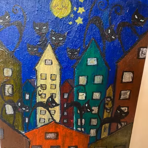 Cats on the roof akrylmålning