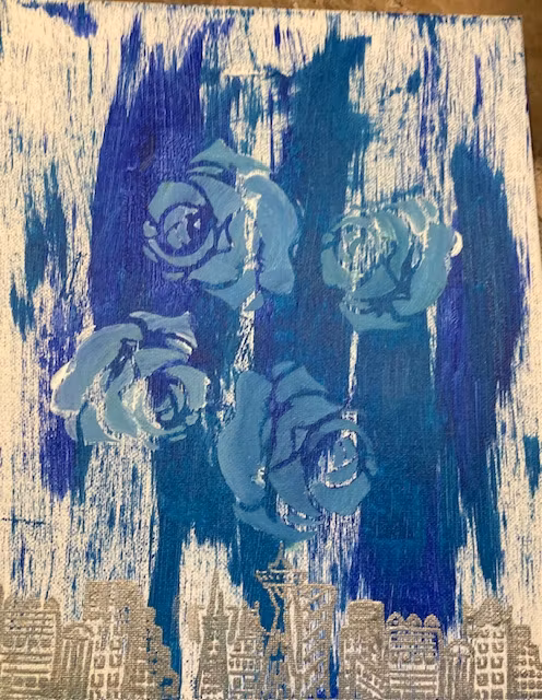 Blue roses akrylmålning på canvasduk. Målas av Lisbeth Ericsson hos www.ericssonurochguld.se