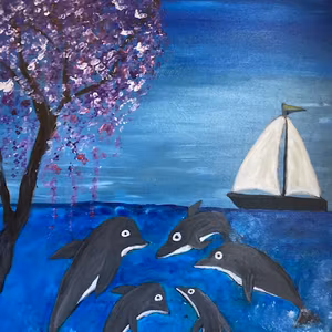 Delfiner i havet akrylmålning