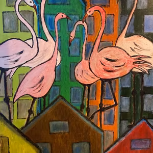 Flamingos akrylmålning av Lisbeth ericcson
