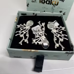 Smyckesset silver örhänge och ring Opal branch Ioaku