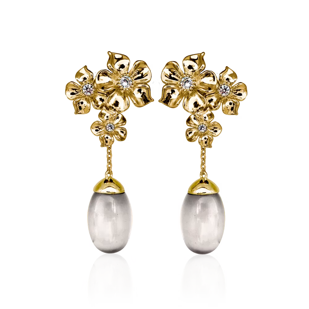 Mjuk vita La fleur  Trio studs örhänge ioaku hängandes
