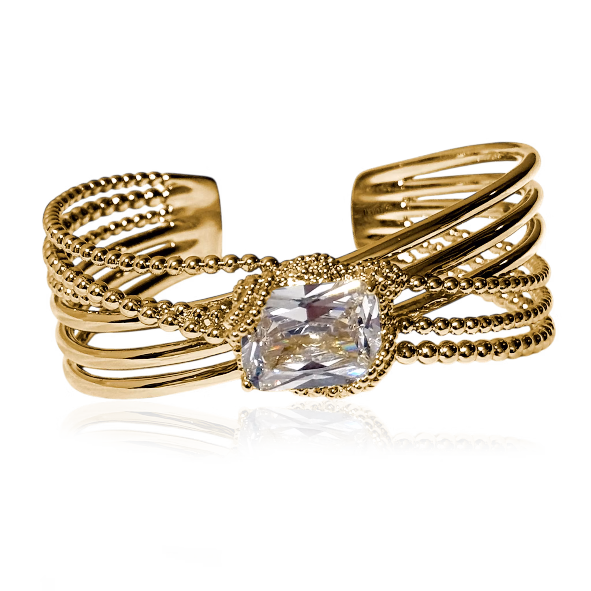 Cuff armring armband Icon Edit guldfärg med vit sten Ioaku