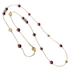 Långt halsband Ioaku sparkle pearl icon vinrött guld ioaku