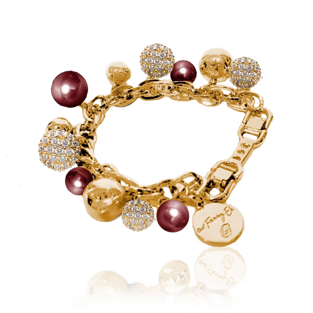 Ioaku berry pearl sparkle berlockarmband bordeaux vinrött guld