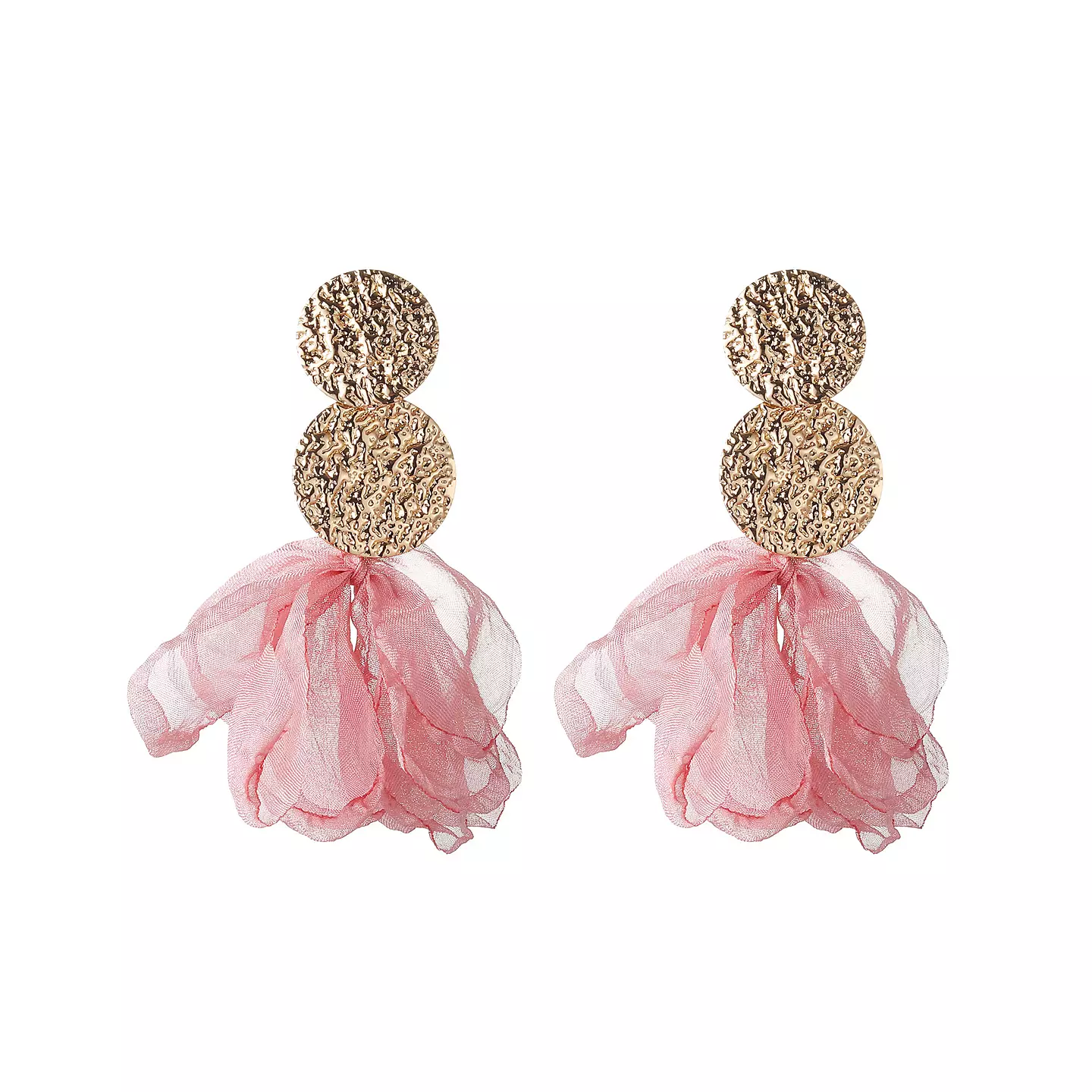 Rosa fluff örhängen guldfärgadplatta