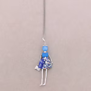 Halsband Blå fashiondoll silver