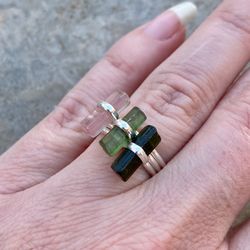 RÅ ROSA TURMALIN RING I 925 SILVER