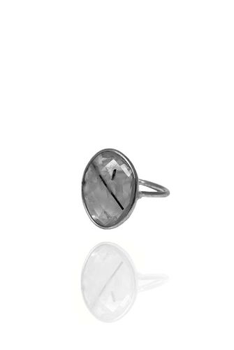 BEZEL RING SVART RUTIL 925 SILVER