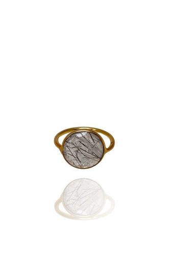 SVART RUTIL BEZEL RING I MÄSSING