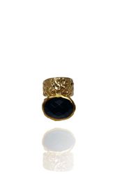 STONED RING SVART ONYX I MÄSSING